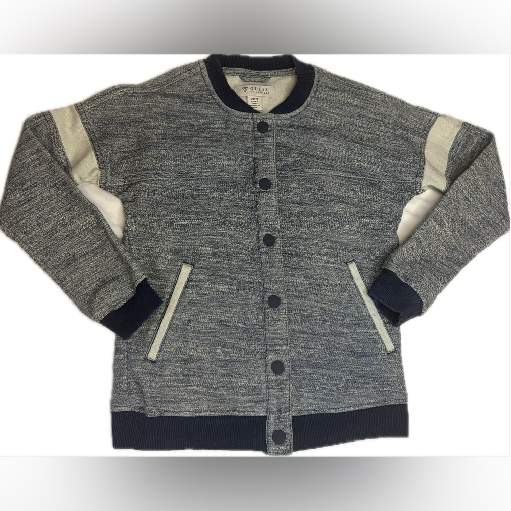 ✨XS Guess Los Angeles Dark Blue Button Up Varsity Bomber Jacket